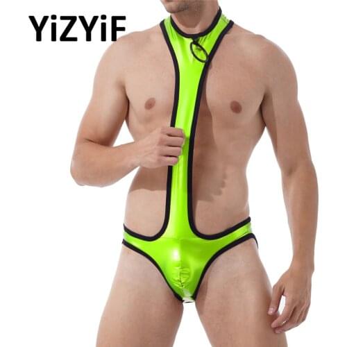 Sexy Mankini Lingerie Mens Patent Leather O Ring Jockstraps Pouch Catsuit Gay Sissy Erotic Bodysuit