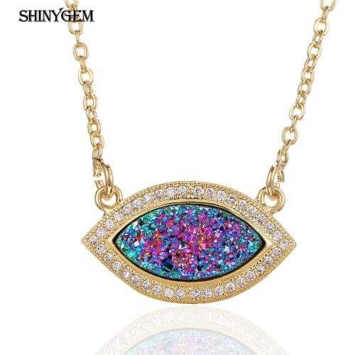 ShinyGem 2020 Fashion Crystal Evil Eye Druzy Pendant Necklaces Totem Statement Natural Stone Amulet Necklaces For Women Gift