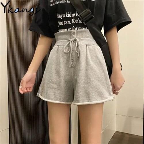 Women Button Harajuku Streetwear Drawstring Baggy High Waist Solid Shorts Joggers Aesthetic Hip Hop Casual Biker Shorts Female