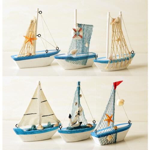 Mediterranean Wooden Model Ships Micro Landscape Sailing Fishing Boat Garden Miniature Figurines DIY Nautical Home Decoration