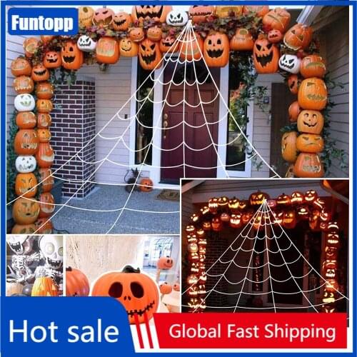 Halloween Decorations Spider Web with Gutter Hook Set 16.4 Ft Giant Outdoor Party Yard Triangular Spider Web Decor Stretch Cobwe