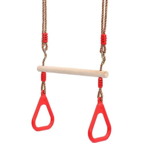 Outdoor entertainment Multifunction Kids Adult Wood Trapeze Swing with Plastic Rings