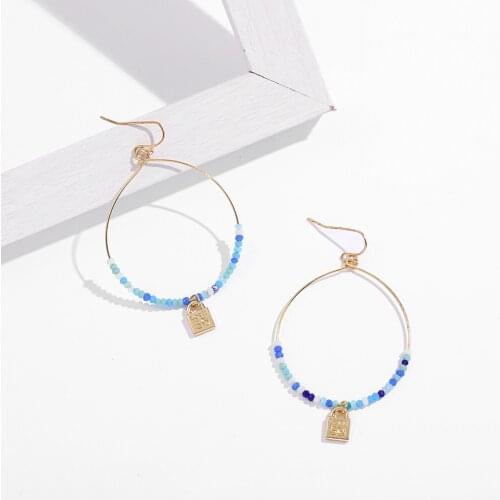 Bohemia Handmade Beads Round Circle Drop Earrings for Women Trendy Geometric Statement Lock Dangle Earrings Vintage Jewelry