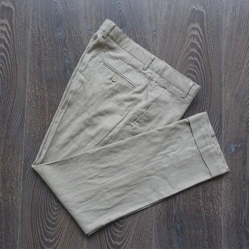 Spring Summer Linen Slim Fit Ankle-length Pants Pencil Suit Pants Straight Trousers Breathable Comfortable Pant B2