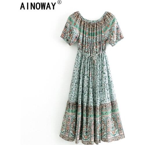 Vintage chic Boho women Floral print off shoulder beach Bohemian maxi dress Ladies strapless Tassel happie dress vestidos