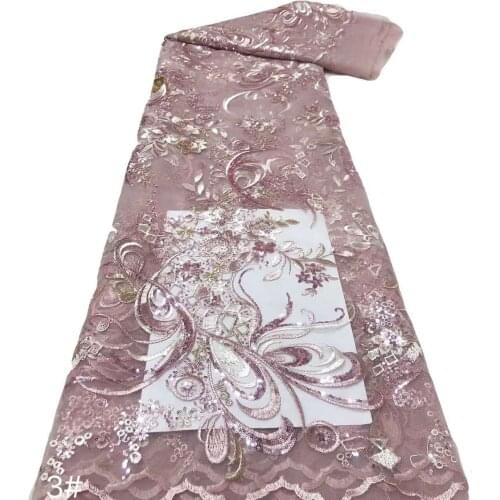 High Quality French Mesh Lace Fabric Sequins Craft Nigerian Tulle Embroidery Sewing Party Wedding Bridal Dress 5 Yards Wholesale