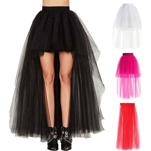 Fashion Women Skirt New Punk Sexy Mesh Irregular Front Short Back Long Tutu Puff Skirts Elastic Waist