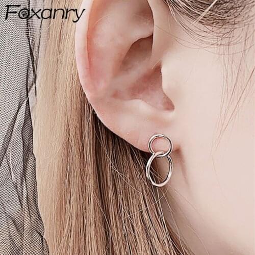 Foxanry 925 Sterling Silver Hollow Circle Stud Earrings for Women Creative Fashion Birthday Party Jewelry Gifts Prevent Allergy