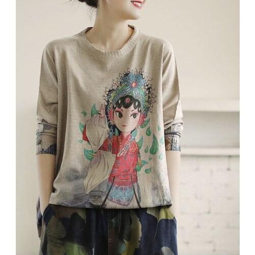 Johnature Autumn New Retro Print O-neck Long Sleeve Pullover Knitted Sweater 2021 Loose Leisure Fashion All-match Women Knitwear