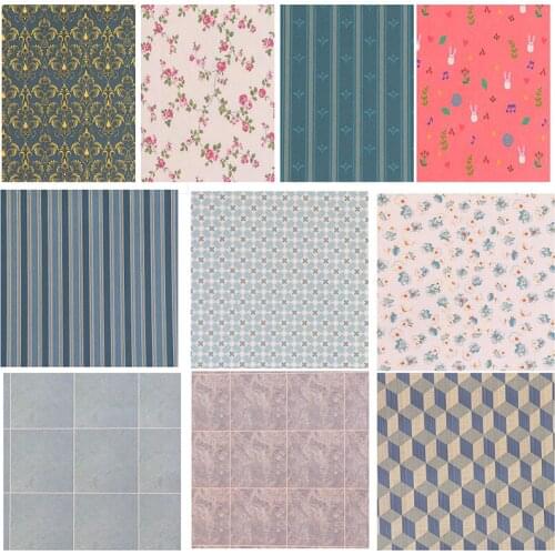 10Styles 29*21cm Wall Paper Doll House Decoration Accessories Dollhouse Miniature Kitchen Bathroom Living Room Floor