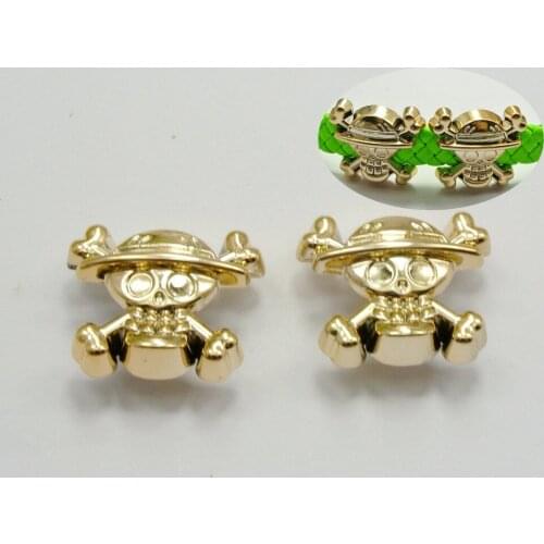25 Gold Tone Metallic Acrylic Skull Slider Charms Fit 10mm