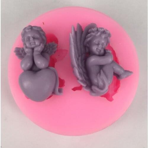 3D Double Sleep Baby Angel Chocolate Cake DIY Decorating Mould Soap Form Plaster Silicone Mold Candle Making Tool Clay Crafts