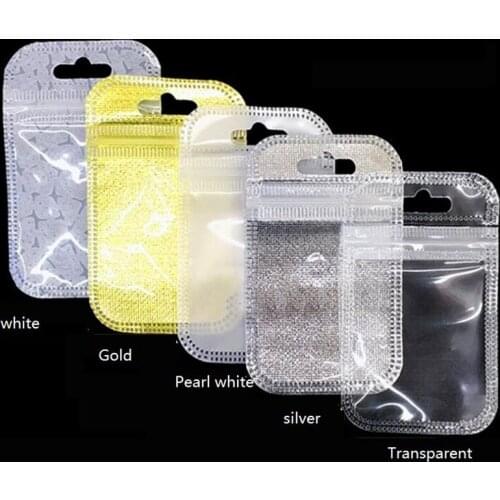 50Pcs Small Ziplock Plastic Bag Self Seal Zipper Bag Retail Packaging Jewelry Bag Clear Zip lock Bags Package & Hanging Holes