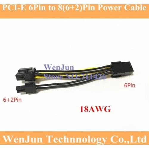 Wholesale 500X PCI-E PCIe PCI Express 6Pin 6 pin female to 8Pin ( 6+2 )pin 8 pin Male Adapter GPU Video Card Power Cable 18AWG