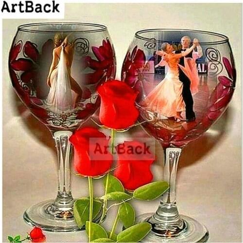 5D Diamond Painting Cup Couple Rose Square / Round Drill Full Diamond Embroidery 3d Diamond Mosaic Home Decor