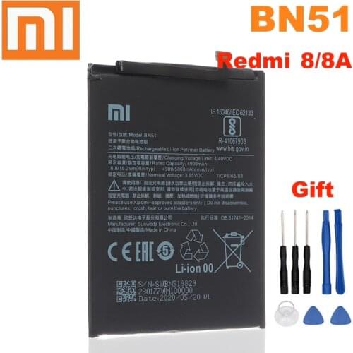 Xiao Mi 100% Original Battery BN51 5000 mAh For Redmi 8/8A High Quality Phone Replacement Batteries+ Free Tools