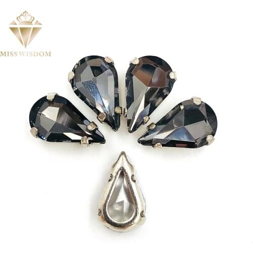 30pcs/pack 6X10mm/8X13mm Gray pear drop Copper claws hollow thick bottom high quality Sew on rhinestones DIY accessories