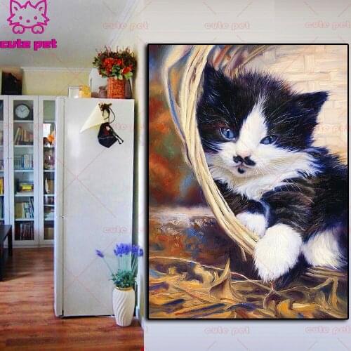 Diamond painting Black and white cute cat diamant embroidery mosaic Cross Stitch 5d rhinestone puzzle home decor gifts Painting