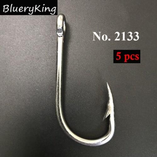 BlueKim 2133 4X 5Pcs/Pack Stainless Steel Shark Jig Fish Hooks Long Shank Europe Tuna Circle Bait Bass OShaughnessy Fish Hooks