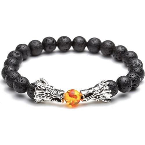 2021 Natural Tiger Eye Stone Bead Bracelet Lava Volcanic Stone Double Dragon Play Bead Charm Mens Bracelet Jewelry Gift