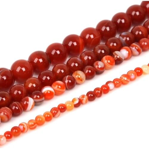 Best Selling 4/6/8/10mm Pick Size Red Natural Stone Beads Round Stripe Banded Bead Dyed 15'' For Jewelry Making
