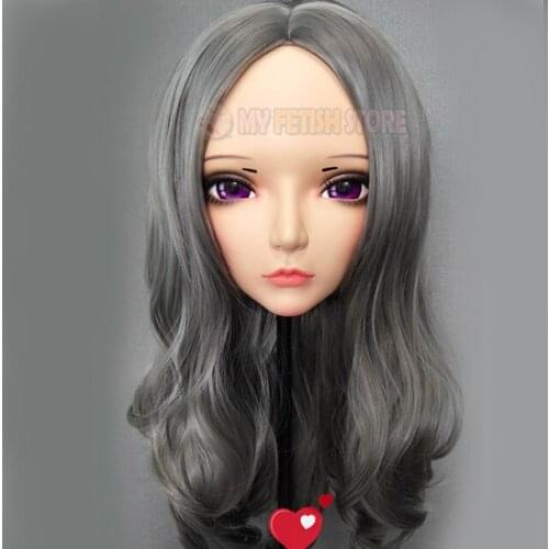 CHUN-3)Female Sweet Girl Resin Half Head Kigurumi BJD Eyes Crossdress Cosplay Japanese Anime Role Lolita Mask With Eyes And Wig