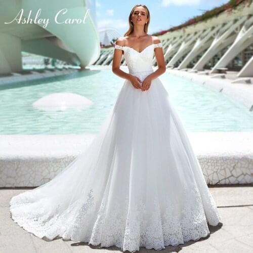 Ashley Carol A-Line Wedding Dress 2021 Elegant Boat Neck Beaded Sashes Appliques Lace Up Bridal Gown Customized Vestido De Novia