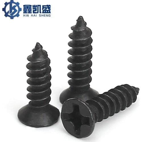 GB846 M2-M3 Carbon Steel Environmental Protection Black Cross Slotted Head Cross Countersunk Head Self Tapping Screws 100PCS