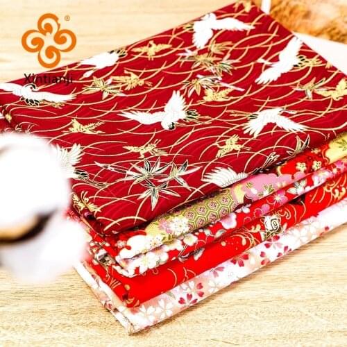 Flora Kimono Bronzed Red Fabric Japanese Style Flower Pattern Fabric For Dress And Patchwork Home Textile Material TJ8692-3