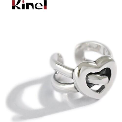 Kinel real 100% 925 Sterling Silver Open Ring for Women INS Irregular Retro Heart Silver Ring Jewelry Bijoux Birthday Gift