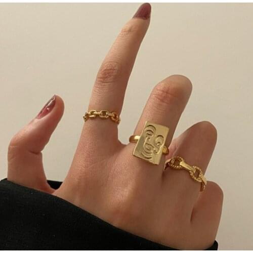 DIEZI Korean 3pcs/set Gold Color Twist Braided Finger Ring For Wedding Party 2021 New Human Face Knuckle Joint Ring Set Women