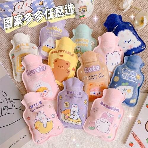 Mini Hot Water Bottle Bag With Soft Cover Portable Cartoon Bear Rabbit Winter Warm Hand Warmer For Girls Plush Hand Heat Jug