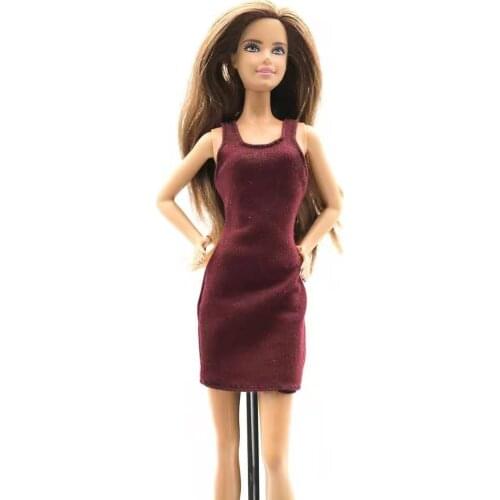 Fashion Wine Sleeveless Tank Dress For Barbie 1/6 BJD Doll Clothes Outfits Kid Playhouse DIY Toy Girl Gift 1:6 Dolls Accessories