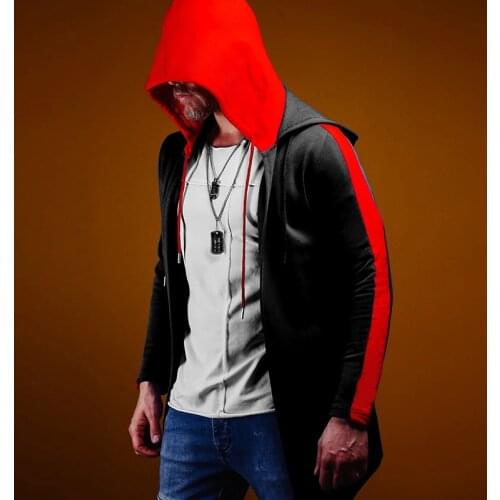 Mens Color Contrast Oodie 2021 Autumn New Double Hat Zip Up Hoodies Fashion Male Slim Hooded Sweatshirt Cardigan Demon Slayer