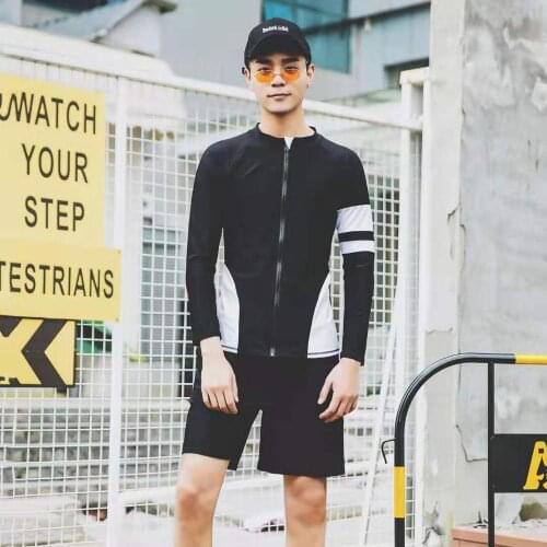 Mens Long Sleeve Two Piece Separate Swimsuit Zipper Design Slim Swimwear For Teens Fashion Trend M-3XL