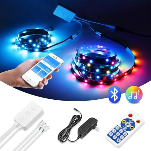 5M 10M WS2812b WS2811 LED Strip individually Addressable Smart RGB LED Pixel Strip IP30 IP65 Bluetooth Music Control Adapter Set