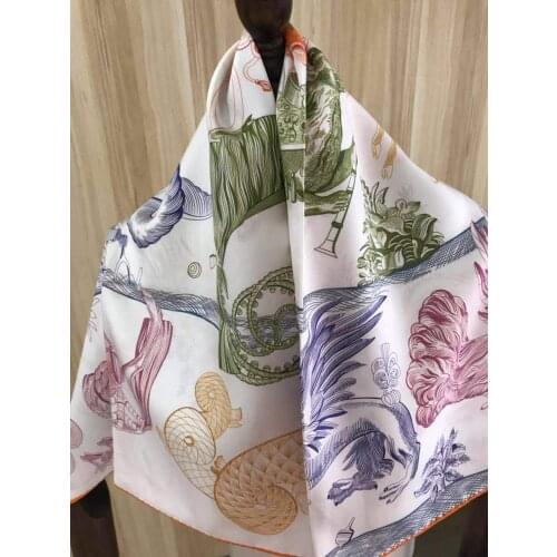 2021 new arrival fashion elegant brand double side design 100% silk scarf 90*90 cm square shawl twill wrap for women lady girl