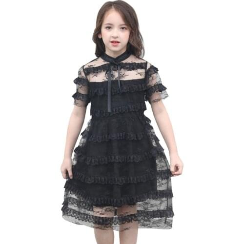Teens Girls Dresses 2019 Summer fashion Kids Black Short sleeve Dress For Girls Clothing Age 5 6 7 8 9 10 11 12 13 14 15 16Years