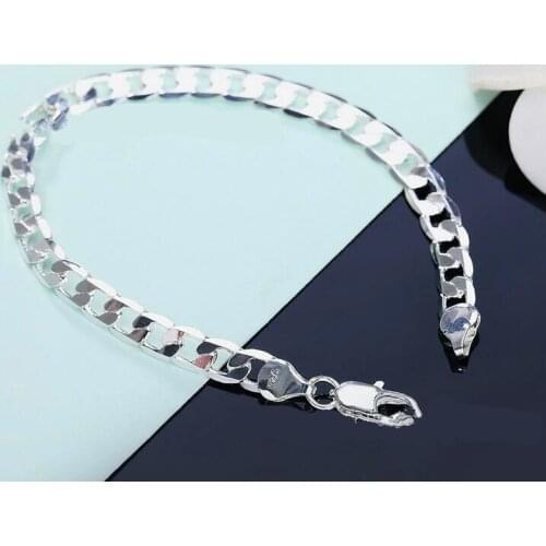 Silver Plated 8mm Flat Side Bracelet Mens Wedding Fashion Exquisite Jewelry Domineering Mens Titanium Steel Bracelet