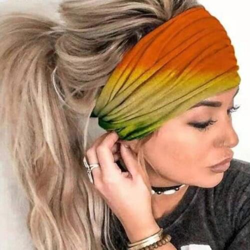 Women Gradient Printing Headpiece Elastic Head Wrap Hair Band Bandana Headband Female Soft Running Wide Hair Accessories