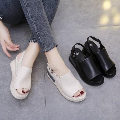 Slope heel sandals ladies new fashion fish mouth waterproof thick-soled buckle high heels casual comfortable outdoor shoes