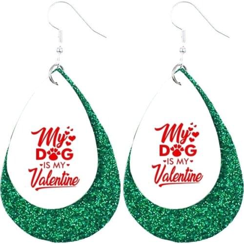 Faux Leather Earrings My Dog is My Vanlentine Two Layers Glitter Earrings
