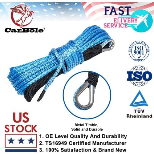 Carbole 1/4"x50' 10000LBS Synthetic Winch Rope Line Recovery Cable 4WD ATV UTV w/ Sheath Stronger Than Traditional Steel Cables