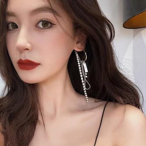 TIMEONLY Fashion Sparkly Crystal Rhinestone Long Tassel Earrings for Women Metal Alloy Chain Asymmetry Earrings Party Jewelry