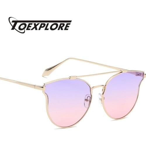 TOEXPLORE Cat Eye Sunglasses Men Women Brand Designer Eyewear Mirror Metal Retro Luxury Sun Glasses Fashion High Quality UV400