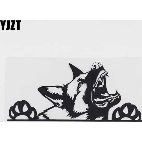 YJZT 17.2CMX7.6CM German Shepherd Snarling Dog Peeking Vinyl Car Sticker Black/Silver 8A-0086