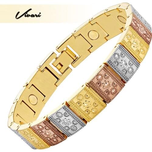 Vivari Women Jewelry Vintage Health Bracelets For Women Square Shape Alloy Magnetic Bracelet 3-Tone Color Women Access Luxury