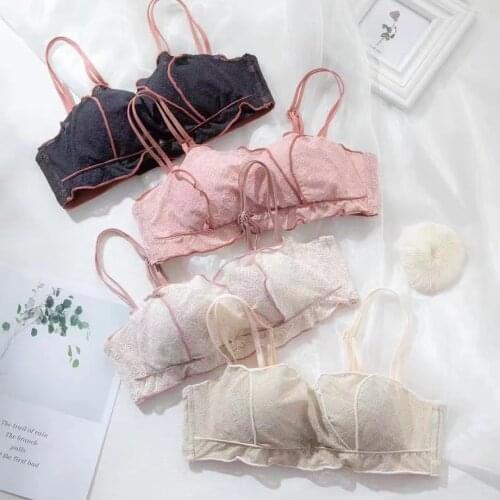 Japanese Girl Underwear Female Strapless Big Flower Small Chest Lingerie Push Up Students Half Cup Cotton Summer Bra And Panty