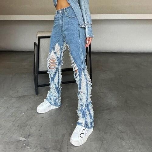 Summer Super Tide Hollow Out Women Jeans High Waist Denim Casual Wide Leg Pants For Female Fashion Clothes
