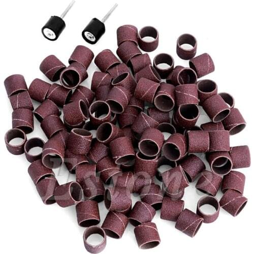 100pc Refills Grit Sanding Paper Bands 1/2" Drum & 2pc Mandrel For Rotary Tool 50JC